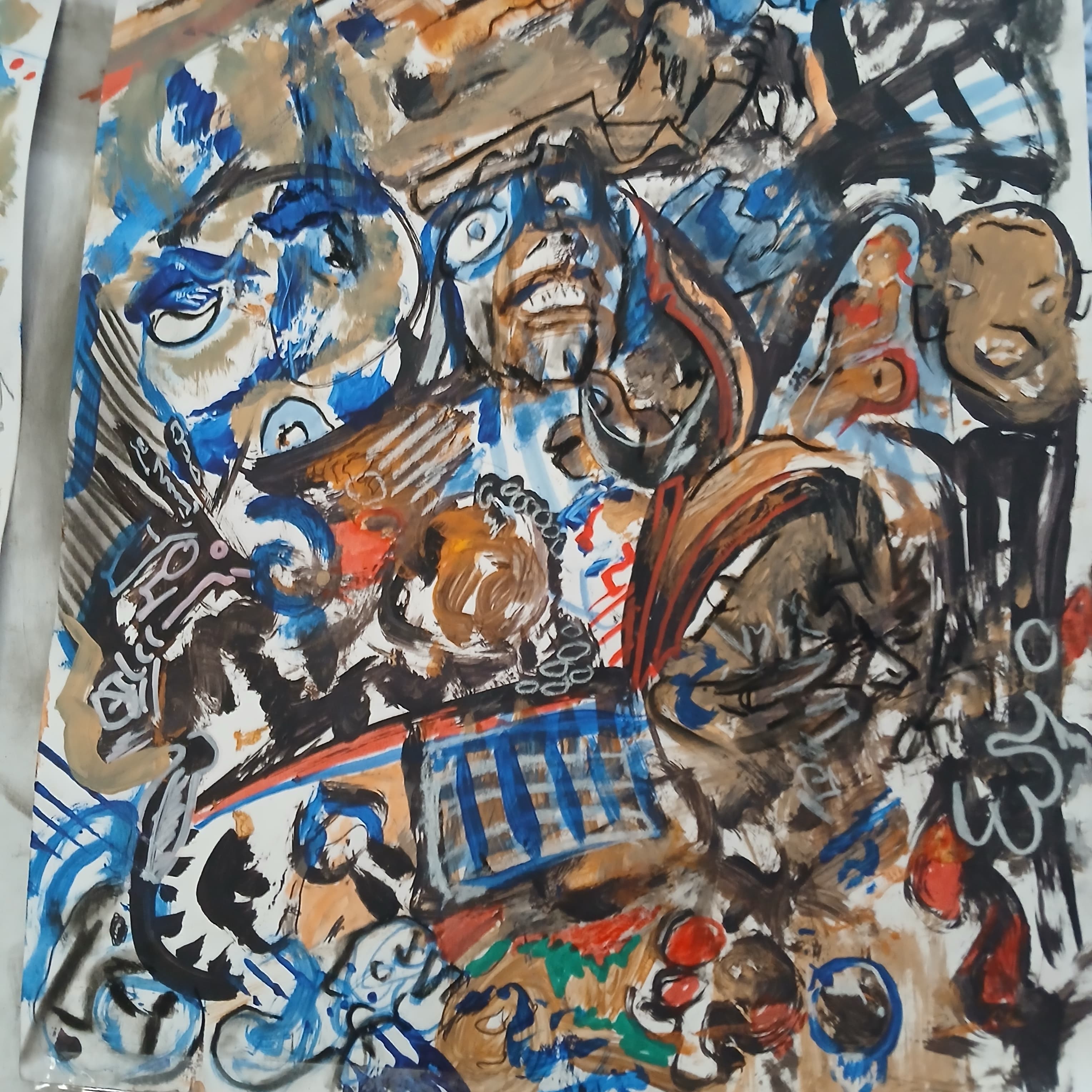 Large automatism painting - figures and faces by Joshua Merritt 2025